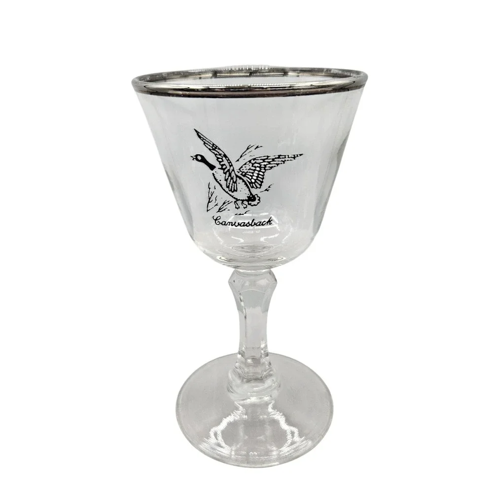 Federal Glass Co Wine Glasses Sportsman Game Birds Platinum USA 1980s Set Of 4‎